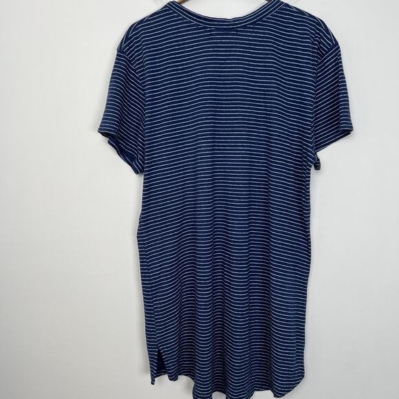 FRESH PRODUCE Women’s L Pinstripe Janey Slub T cotton short sleeve Lagoon Blue - Picture 9 of 9